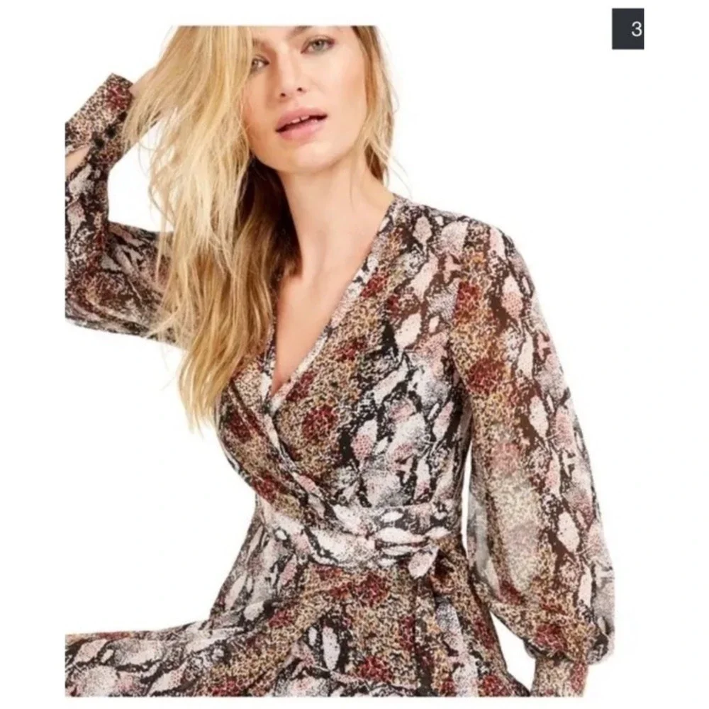 Becca‎ Tilley x Bar III Womens XS Snakeskin Leopard Tiered Ruffle Midi Dress